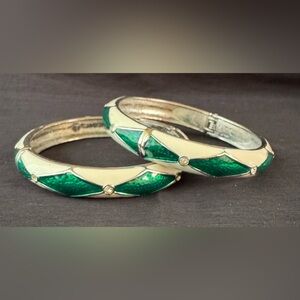 Elegant Vintage Rhinestone Enamel Hinged Bangle Set